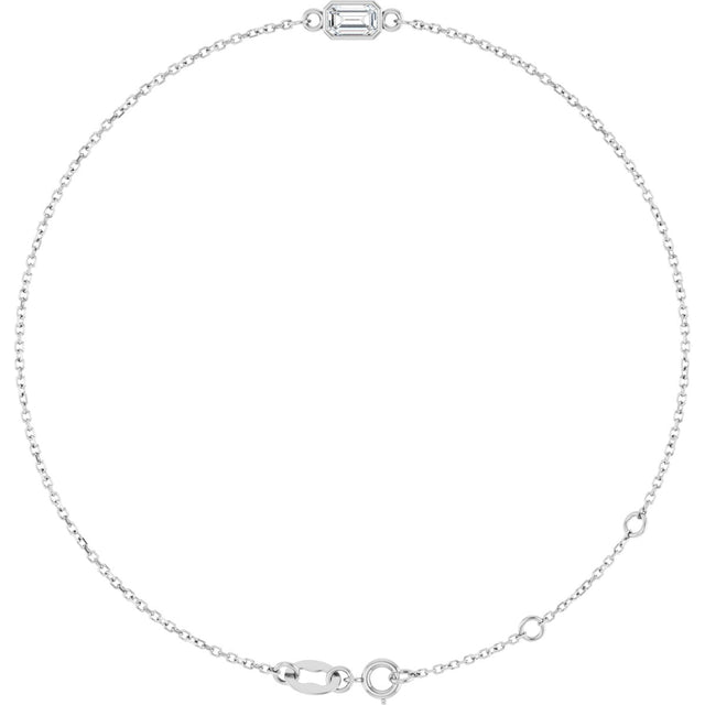 14K Gold Round Natural White Sapphire Bezel-Set Link Bracelet - White Gold