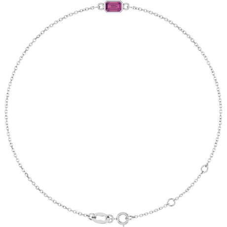 14K Gold Round Natural Pink Tourmaline Bezel-Set Link Bracelet - White Gold