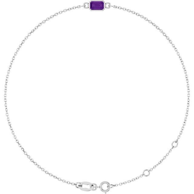 14K Gold Round Natural Amethyst Bezel-Set Link Bracelet - White Gold