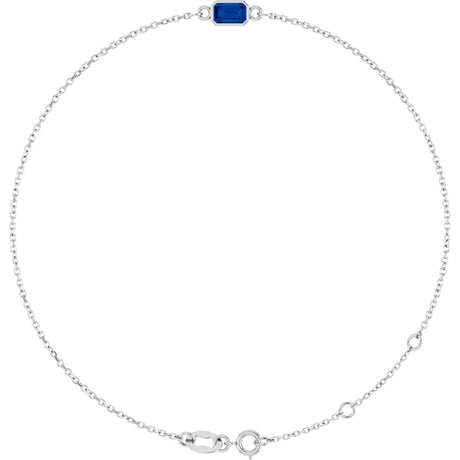 14K Gold Round Natural Blue Sapphire Bezel-Set Link Bracelet - White Gold