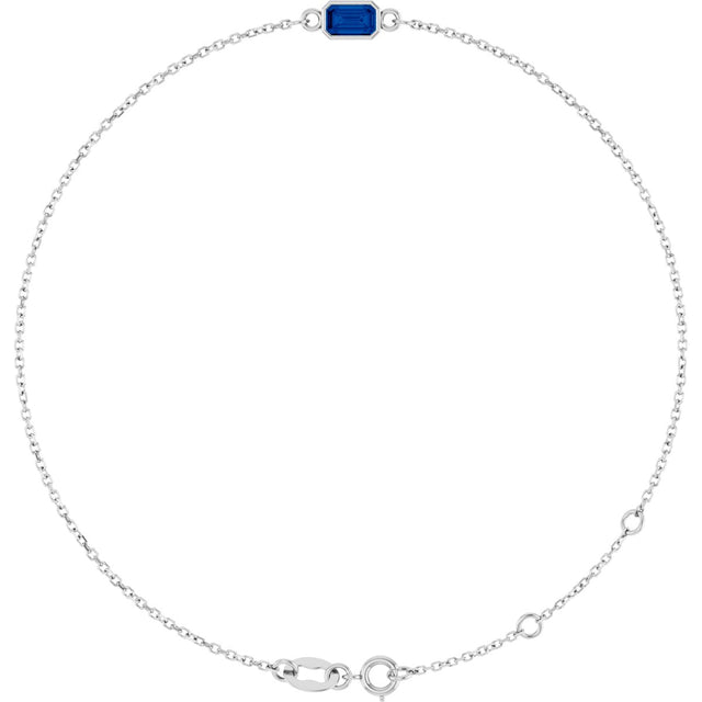 14K Gold Round Natural Blue Sapphire Bezel-Set Link Bracelet - White Gold