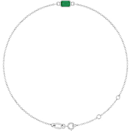 14K Gold Round Natural Emerald Bezel-Set Link Bracelet - White Gold