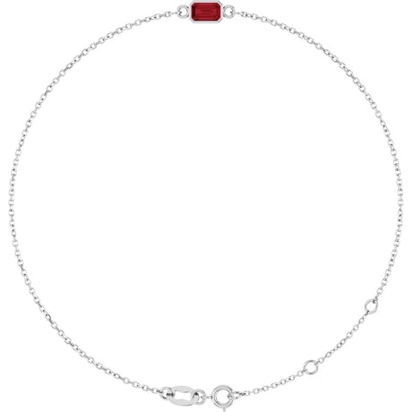 14K Gold Round Natural Ruby Bezel-Set Link Bracelet - White Gold