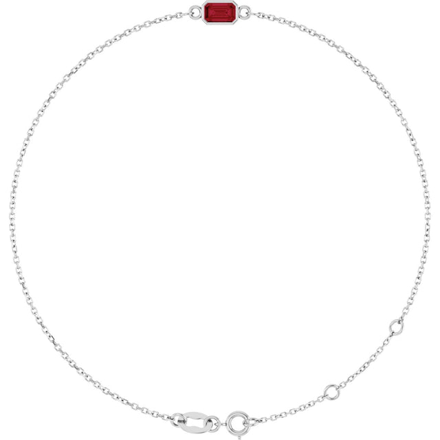 14K Gold Round Natural Ruby Bezel-Set Link Bracelet - White Gold