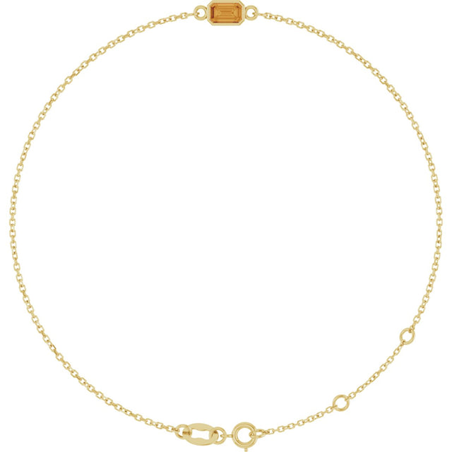 14K Gold Round Natural Citrine Bezel-Set Link Bracelet - Yellow Gold