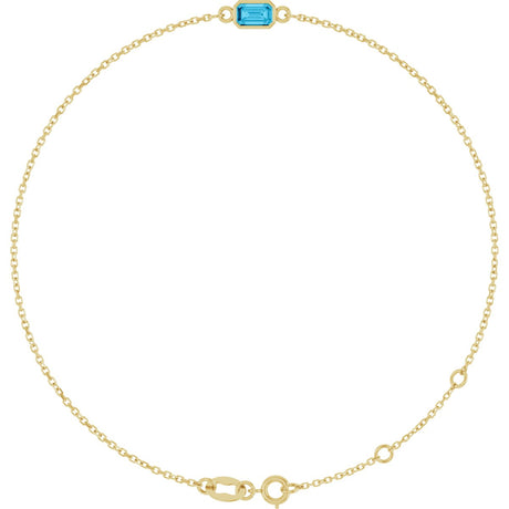 14K Gold Round Natural Aquamarine Bezel-Set Link Bracelet - Yellow Gold