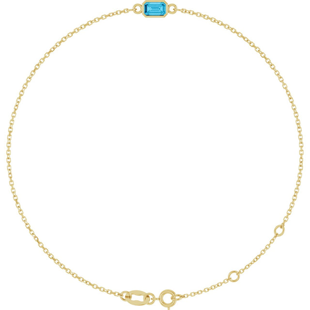 14K Gold Round Natural Aquamarine Bezel-Set Link Bracelet - Yellow Gold