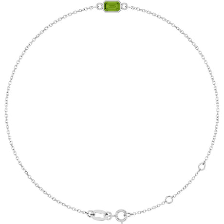 14K Gold Round Natural Peridot Bezel-Set Link Bracelet - White Gold