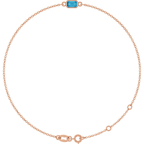 14K Gold Round Natural Blue Zircon Bezel-Set Link Bracelet - Rose Gold