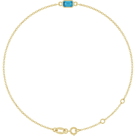 14K Gold Round Natural Blue Zircon Bezel-Set Link Bracelet - Yellow Gold