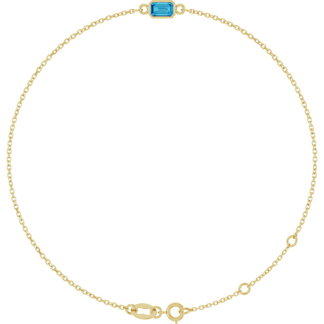 14K Gold Round Natural Blue Zircon Bezel-Set Link Bracelet - Yellow Gold