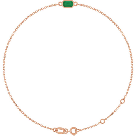 14K Gold Round Natural Emerald Bezel-Set Link Bracelet - Rose Gold