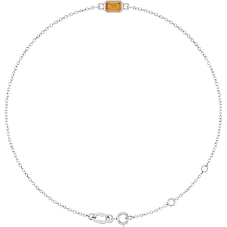 14K Gold Round Natural Citrine Bezel-Set Link Bracelet - White Gold
