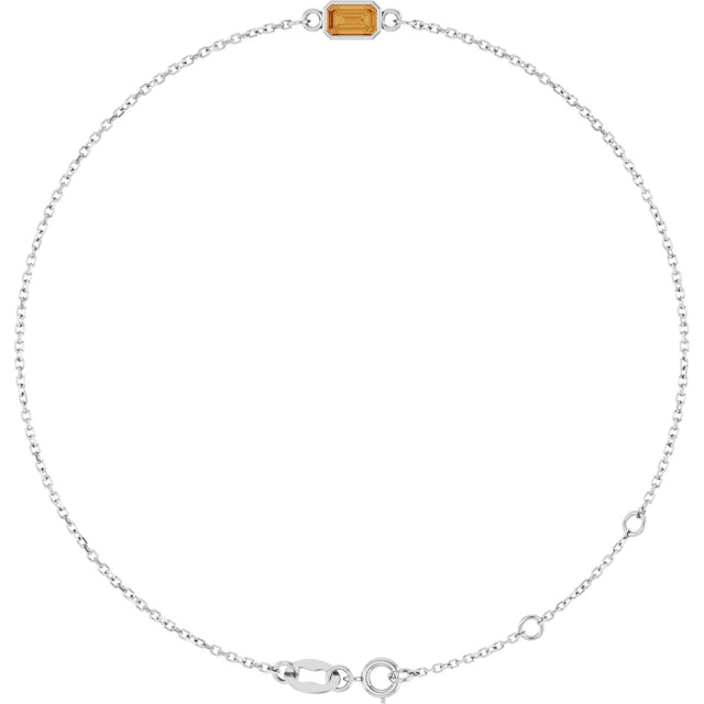 14K Gold Round Natural Citrine Bezel-Set Link Bracelet - White Gold