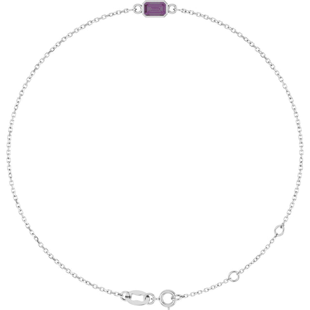 14K Gold Round Lab-Grown Alexandrite Bezel-Set Link Bracelet - White Gold