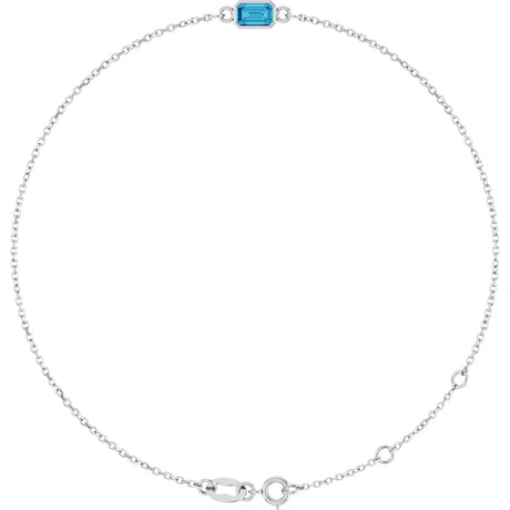 14K Gold Round Natural Blue Zircon Bezel-Set Link Bracelet - White Gold