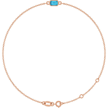 14K Gold Round Natural Aquamarine Bezel-Set Link Bracelet - Rose Gold