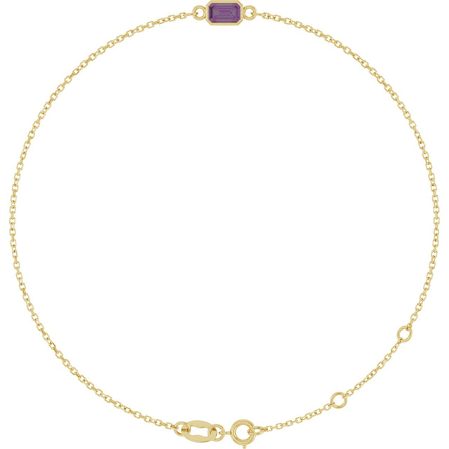 14K Gold Round Lab-Grown Alexandrite Bezel-Set Link Bracelet - Yellow Gold
