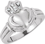 14K Gold Natural Diamond Claddagh Ring – 1 mm Round - White Gold