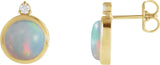 14K Gold Oval Natural Ethiopian Opal & Natural Diamond Cabochon Bezel-Set Earrings - Yellow Gold
