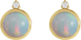 14K Gold Oval Natural Ethiopian Opal & Natural Diamond Cabochon Bezel-Set Earrings - Yellow Gold - view 2