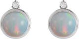 Platinum Oval Natural Ethiopian Opal & Natural Diamond Cabochon Bezel-Set Earrings - view 2