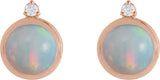 14K Gold Oval Natural Ethiopian Opal & Natural Diamond Cabochon Bezel-Set Earrings - Rose Gold - view 2