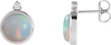 Platinum Oval Natural Ethiopian Opal & Natural Diamond Cabochon Bezel-Set Earrings