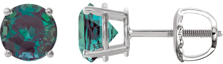 Platinum Lab-Grown Alexandrite Round 4-Prong Lightweight Stud Earrings
