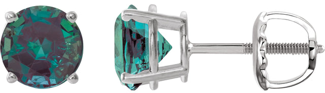 14K Gold Lab-Grown Alexandrite Round 4-Prong Lightweight Stud Earrings – 2.5-8mm Stones - White Gold