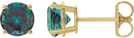 14K Gold Lab-Grown Alexandrite Round 4-Prong Lightweight Stud Earrings - Yellow Gold