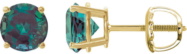 14K Gold Lab-Grown Alexandrite Round 4-Prong Lightweight Stud Earrings – 2.5-8mm Stones - Yellow Gold