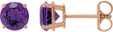 14K Gold Natural Amethyst Round 4-Prong Lightweight Stud Earrings - Rose Gold
