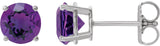 Platinum Natural Amethyst Round 4-Prong Lightweight Stud Earrings