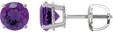 Platinum Natural Amethyst Round 4-Prong Lightweight Stud Earrings