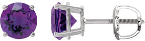 Platinum Natural Amethyst Round 4-Prong Lightweight Stud Earrings