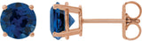 14K Gold Lab-Grown Blue Sapphire Round 4-Prong Lightweight Stud Earrings - Rose Gold