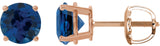 14K Gold Lab-Grown Blue Sapphire Round 4-Prong Lightweight Stud Earrings – 2.5-8mm Stones - Rose Gold