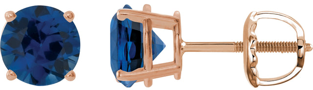 14K Gold Lab-Grown Blue Sapphire Round 4-Prong Lightweight Stud Earrings – 2.5-8mm Stones - Rose Gold