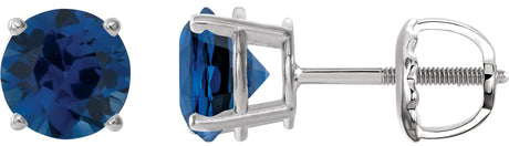 14K Gold Lab-Grown Blue Sapphire Round 4-Prong Lightweight Stud Earrings – 2.5-8mm Stones - White Gold