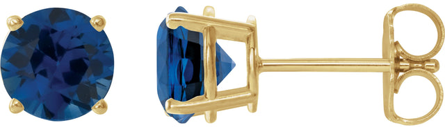 14K Gold Lab-Grown Blue Sapphire Round 4-Prong Lightweight Stud Earrings - Yellow Gold