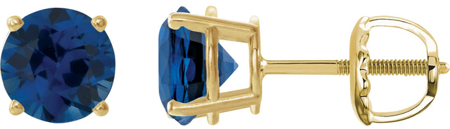 14K Gold Lab-Grown Blue Sapphire Round 4-Prong Lightweight Stud Earrings – 2.5-8mm Stones - Yellow Gold