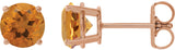 14K Gold Natural Citrine Round 4-Prong Lightweight Stud Earrings - Rose Gold