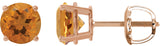 14K Gold Natural Citrine Round 4-Prong Lightweight Stud Earrings – 2.5-8mm Stones - Rose Gold