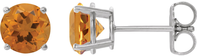 14K Gold Natural Citrine Round 4-Prong Lightweight Stud Earrings - White Gold