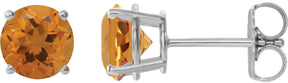 Platinum Natural Citrine Round 4-Prong Lightweight Stud Earrings – 6-8mm Stones