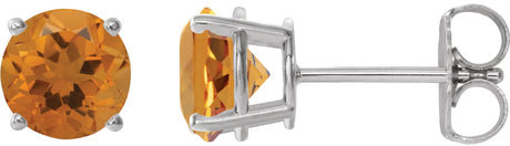 Platinum Natural Citrine Round 4-Prong Lightweight Stud Earrings – 6-8mm Stones