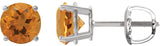 Platinum Natural Citrine Round 4-Prong Lightweight Stud Earrings