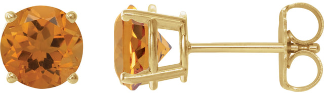 14K Gold Natural Citrine Round 4-Prong Lightweight Stud Earrings - Yellow Gold