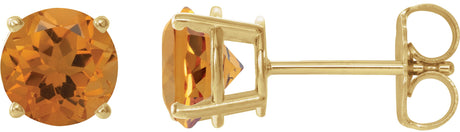 14K Gold Natural Citrine Round 4-Prong Lightweight Stud Earrings – 2.5-8mm Stones - Yellow Gold